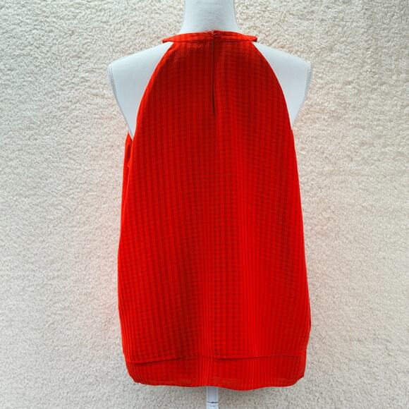 Ann Taylor Halter Neck Red Top Ruffled Front Size M Sleeveless Layered Casual - Picture 2 of 12